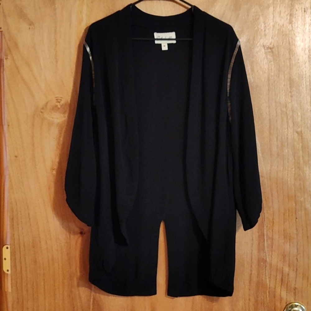 Cleobella Womens Beaded Open Front Kimono Cardigan Black Silver Split Back Med